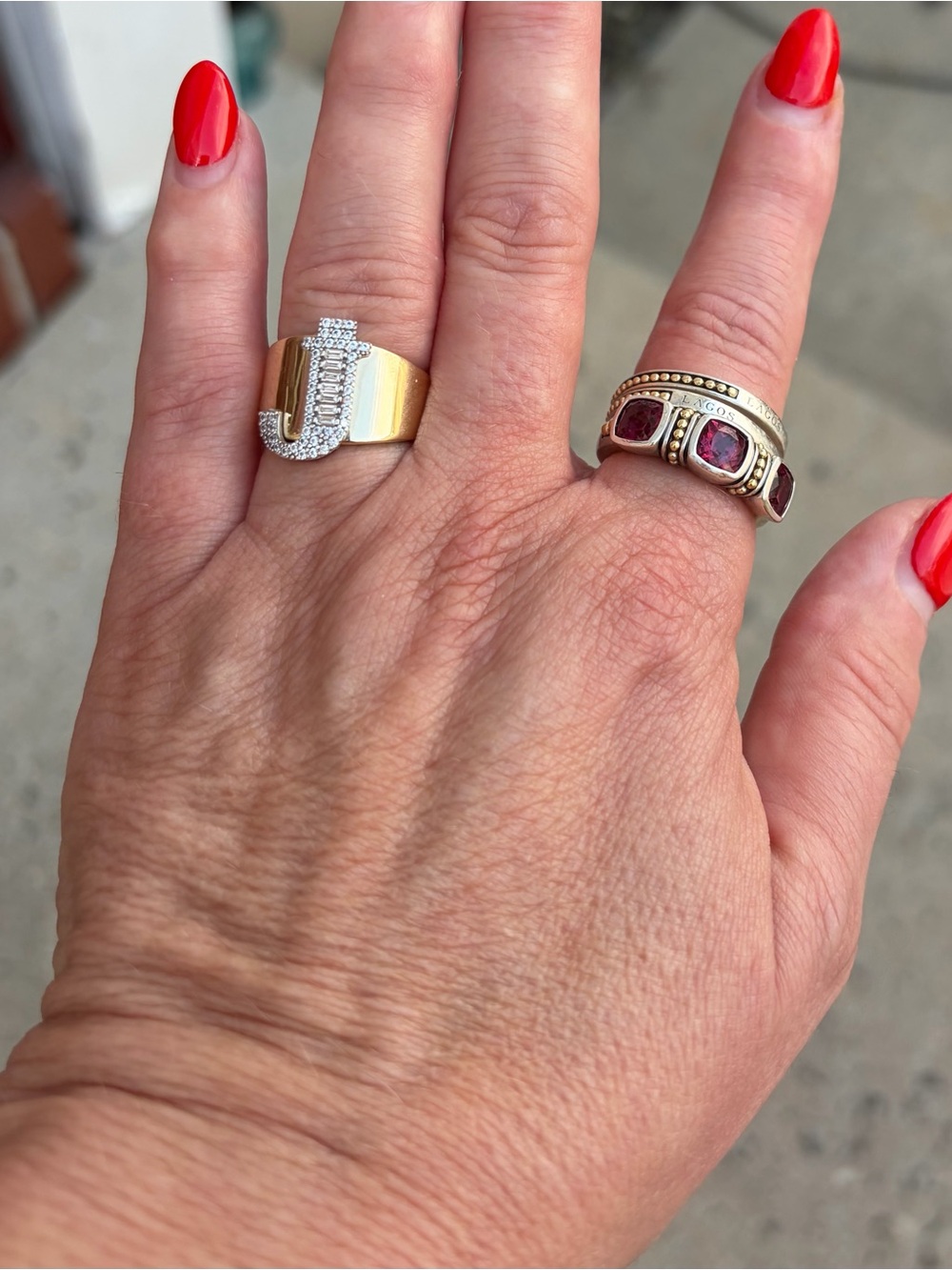 Two-Tone Rhodolite Garnet Trio Stacking Rings Lagos - Picture 7 of 10